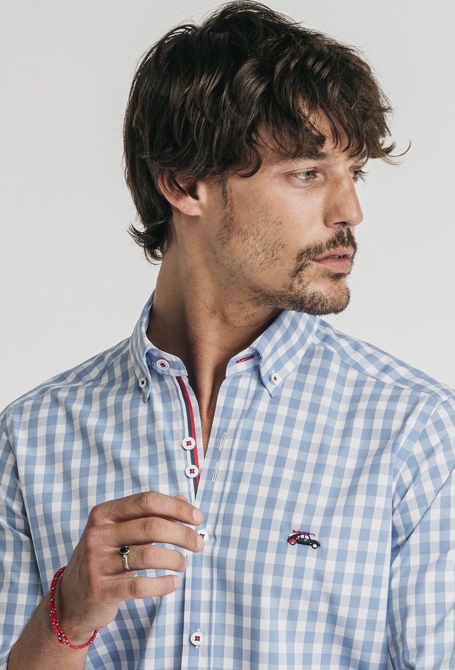 camisa estampada cuadros vichy azul