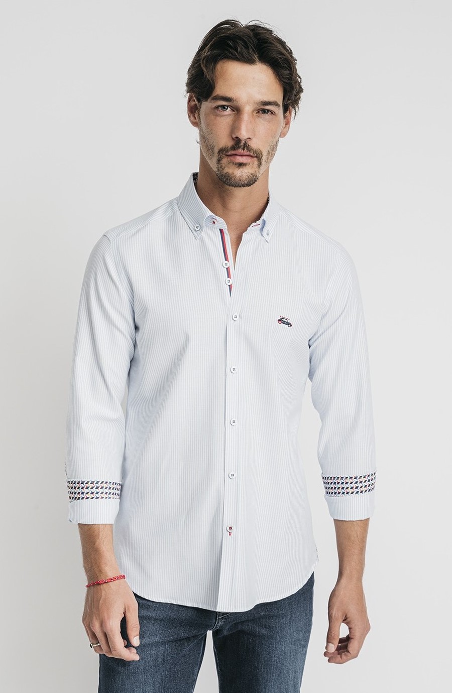 camisa estampada rayas azul pastel
