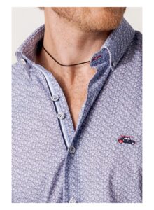 Camisa estampada slim fit mini hojas azul