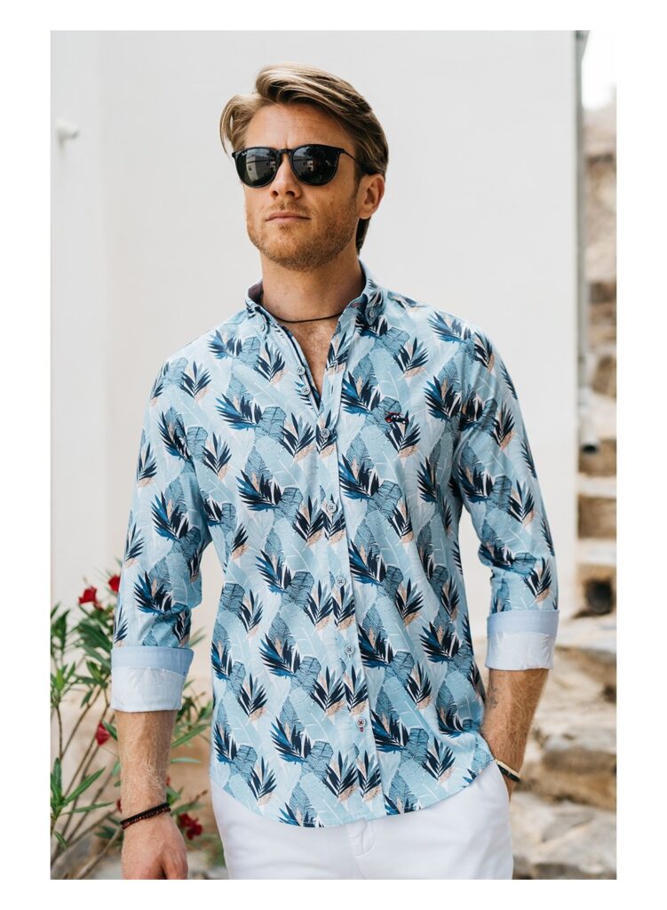 Camisa hojas de palma azules regular fit