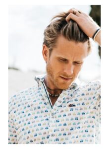 Camisa manga corta regular fit motos scooter azul