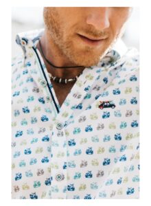 Camisa manga corta regular fit motos scooter azul