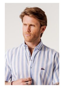 Camisa manga corta regular fit rayas azules