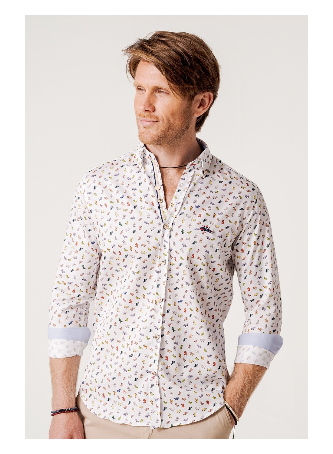 Camisa regular fit mini perros multicolor