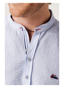 Camisa seersucker slim fit rayas azul celeste