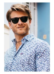 Camisa slim fit estampado círculos efecto acuarela azul
