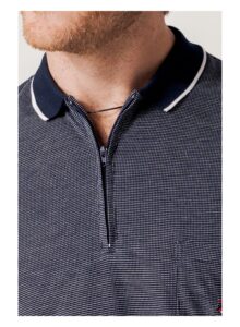 Polo jacquard marino manga corta cuello cremallera