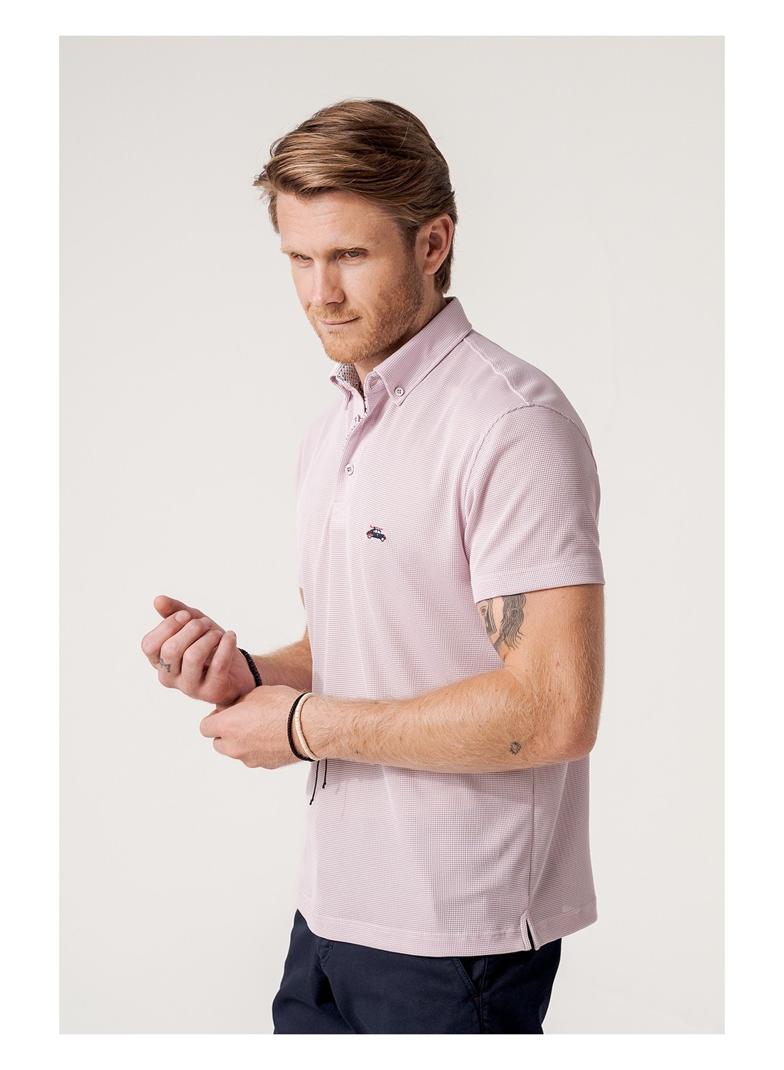 Polo jacquard textura manga corta color malva